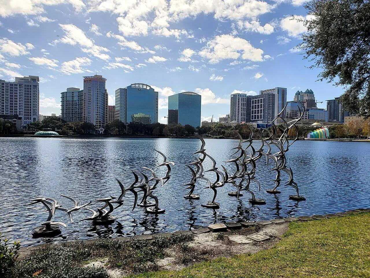 A beautiful sunny afternoon at Lake Eola Park in downtown Orlando, Florida .