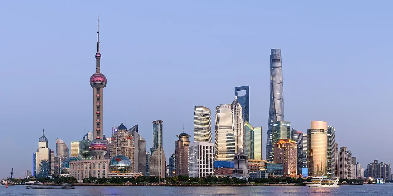 Four-segment panorama of Pudong , Shanghai , China .