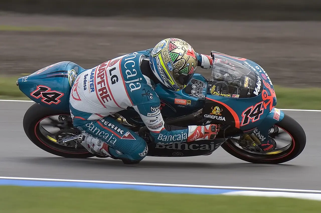 Gábor Talmácsi World Championship winner Hungarian motorcycle racer with the number 14 driving for the Bancaja Aspar Team on an Aprilia 125 
